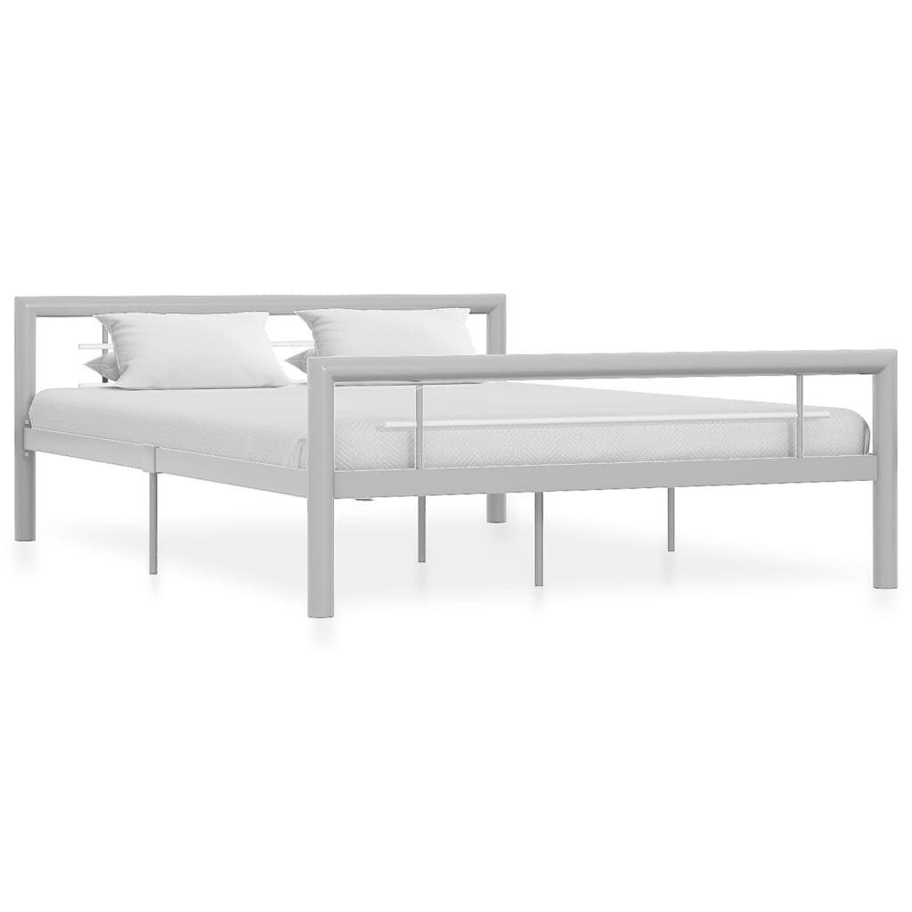 Bed Frame without Mattress Grey and White Metal 140x200 cm
