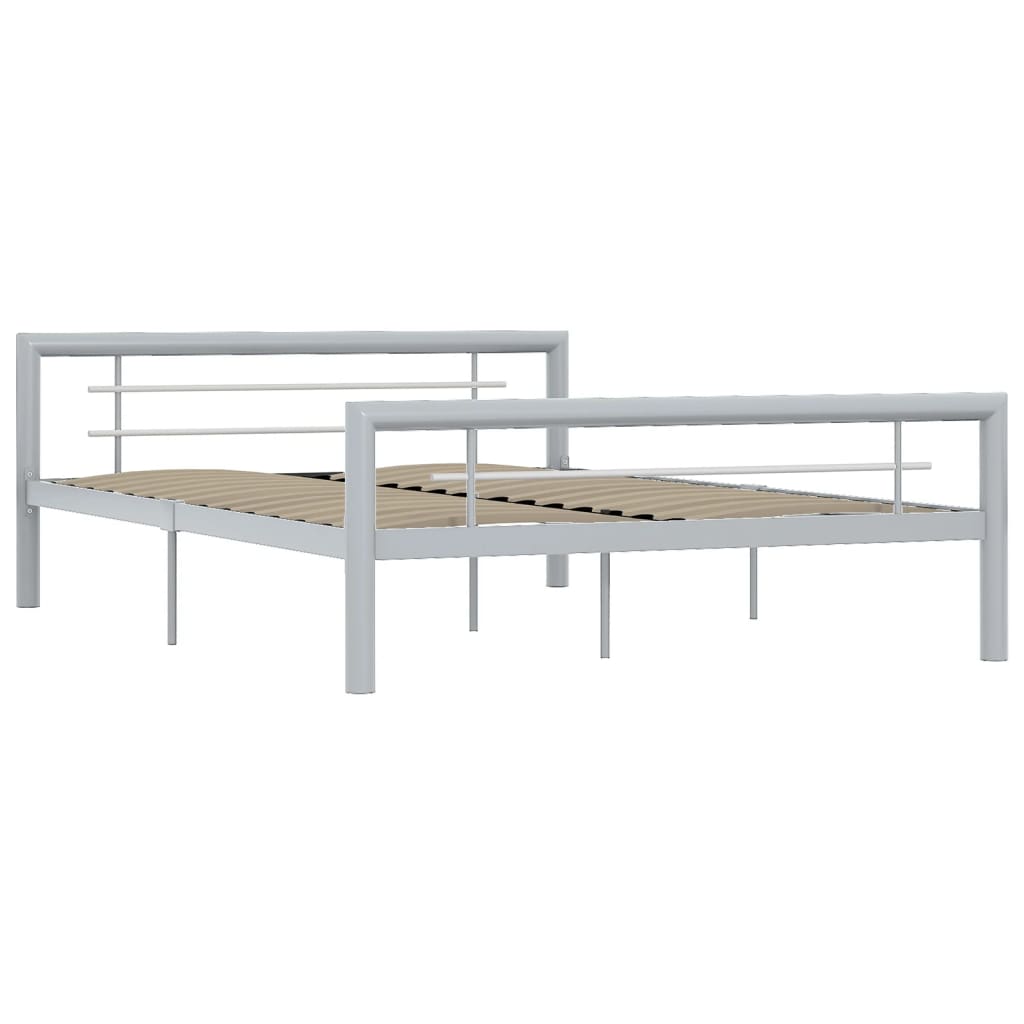 Bed Frame without Mattress Grey and White Metal 140x200 cm