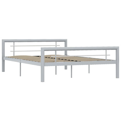 Bed Frame without Mattress Grey and White Metal 140x200 cm