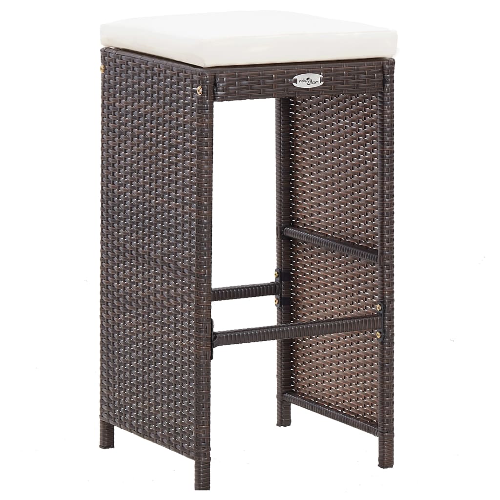 7 Piece Patio Bar Set with Cushions Poly Rattan Brown