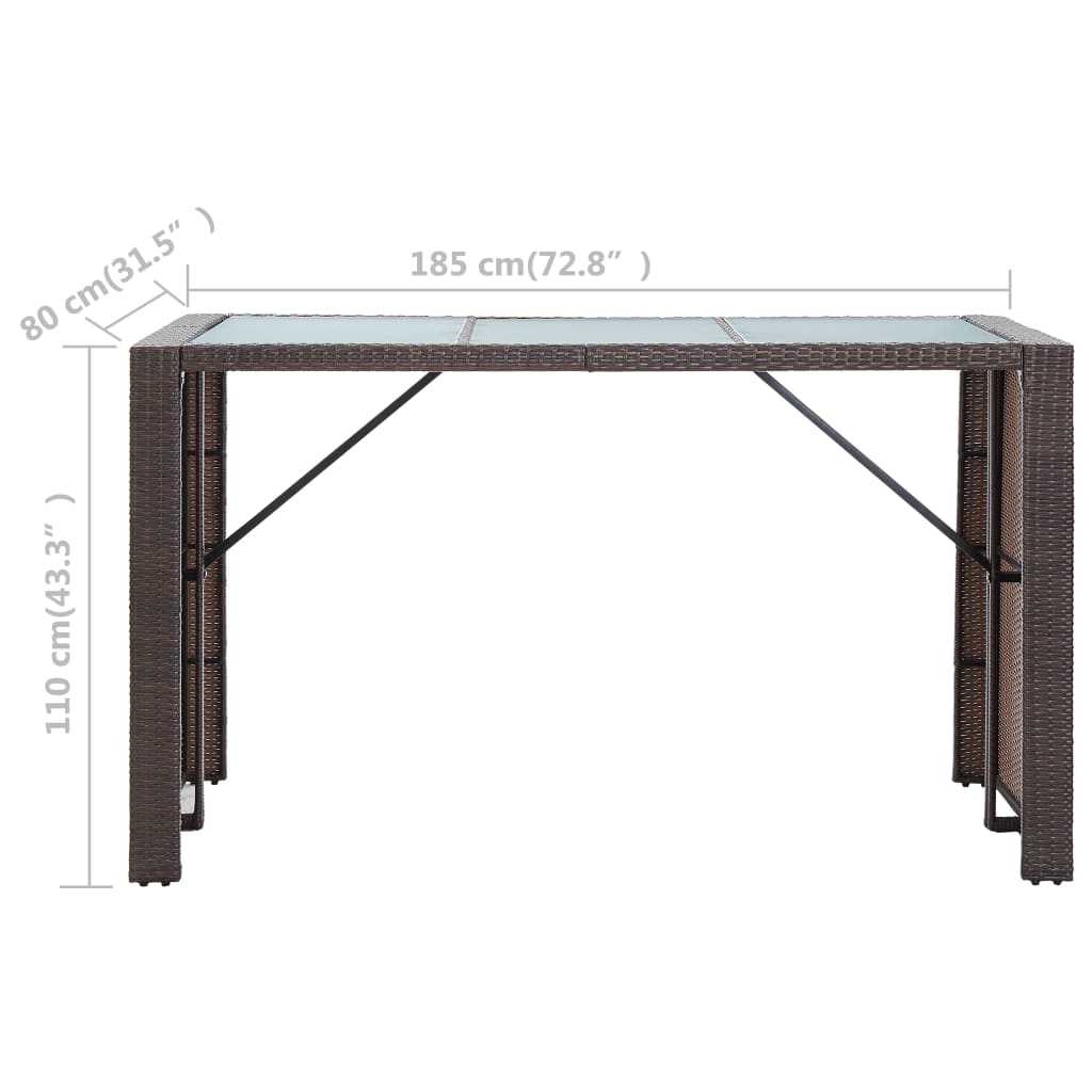 7 Piece Patio Bar Set with Cushions Poly Rattan Brown