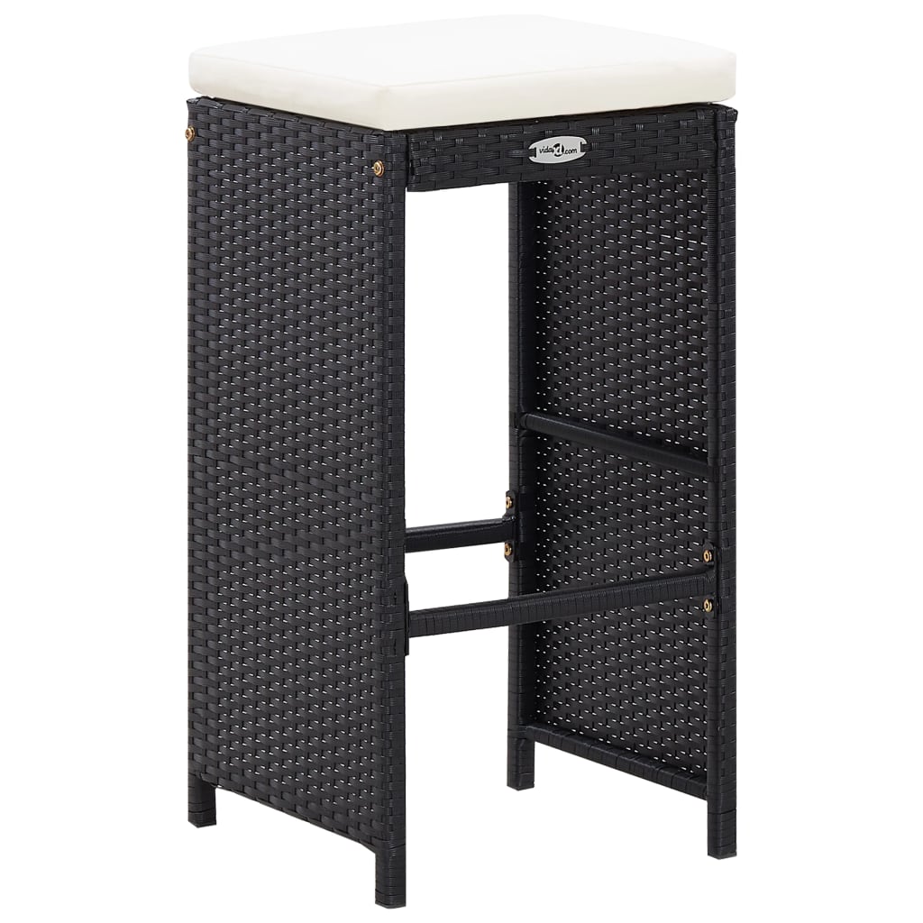 7 Piece Patio Bar Set with Cushions Poly Rattan Black