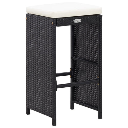 7 Piece Patio Bar Set with Cushions Poly Rattan Black