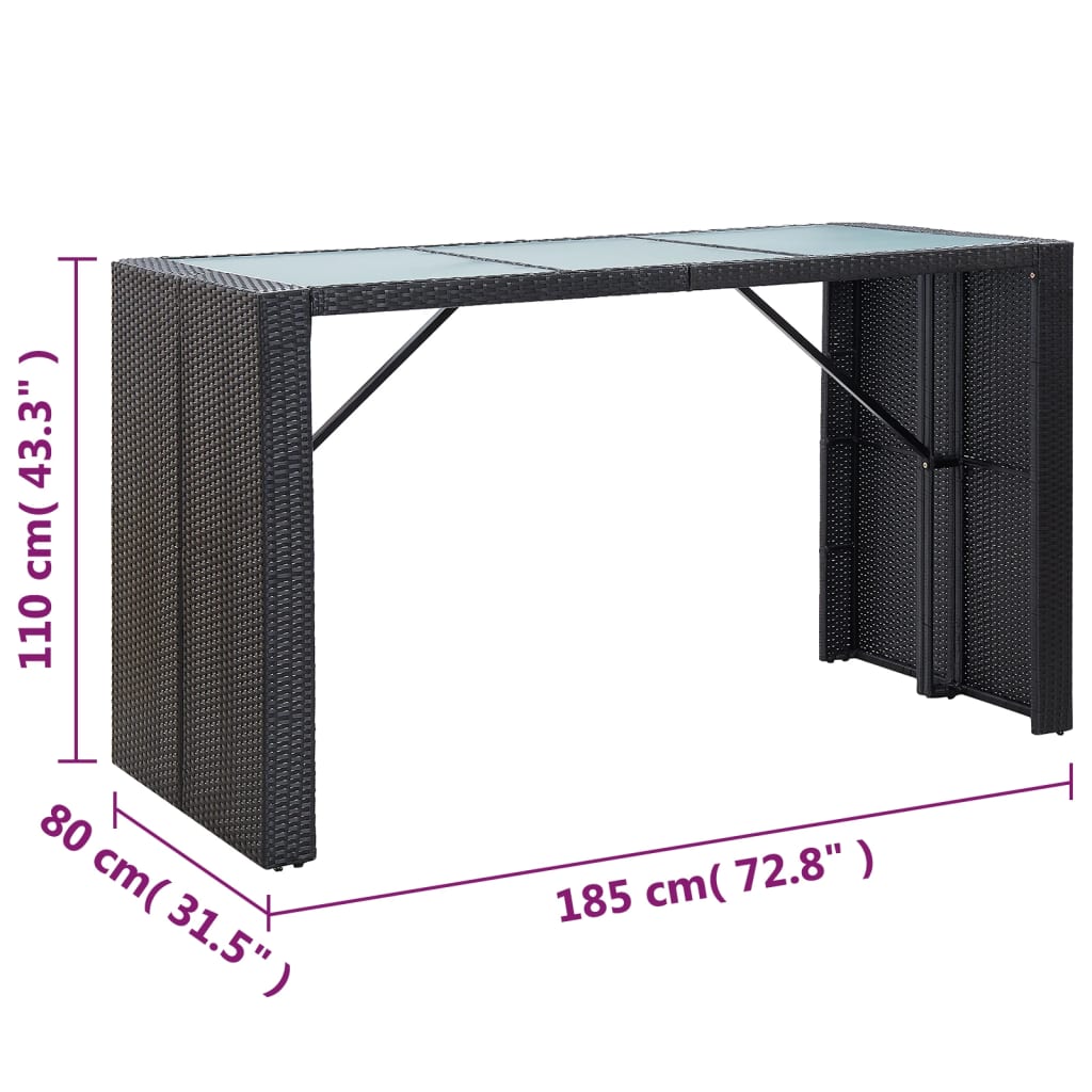 7 Piece Patio Bar Set with Cushions Poly Rattan Black