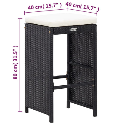 7 Piece Patio Bar Set with Cushions Poly Rattan Black
