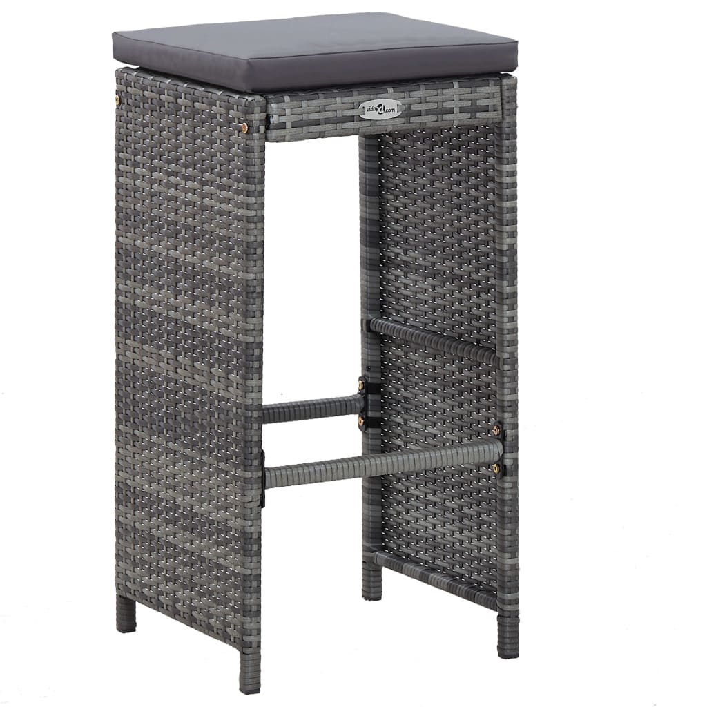 7 Piece Patio Bar Set with Cushions Poly Rattan Gray