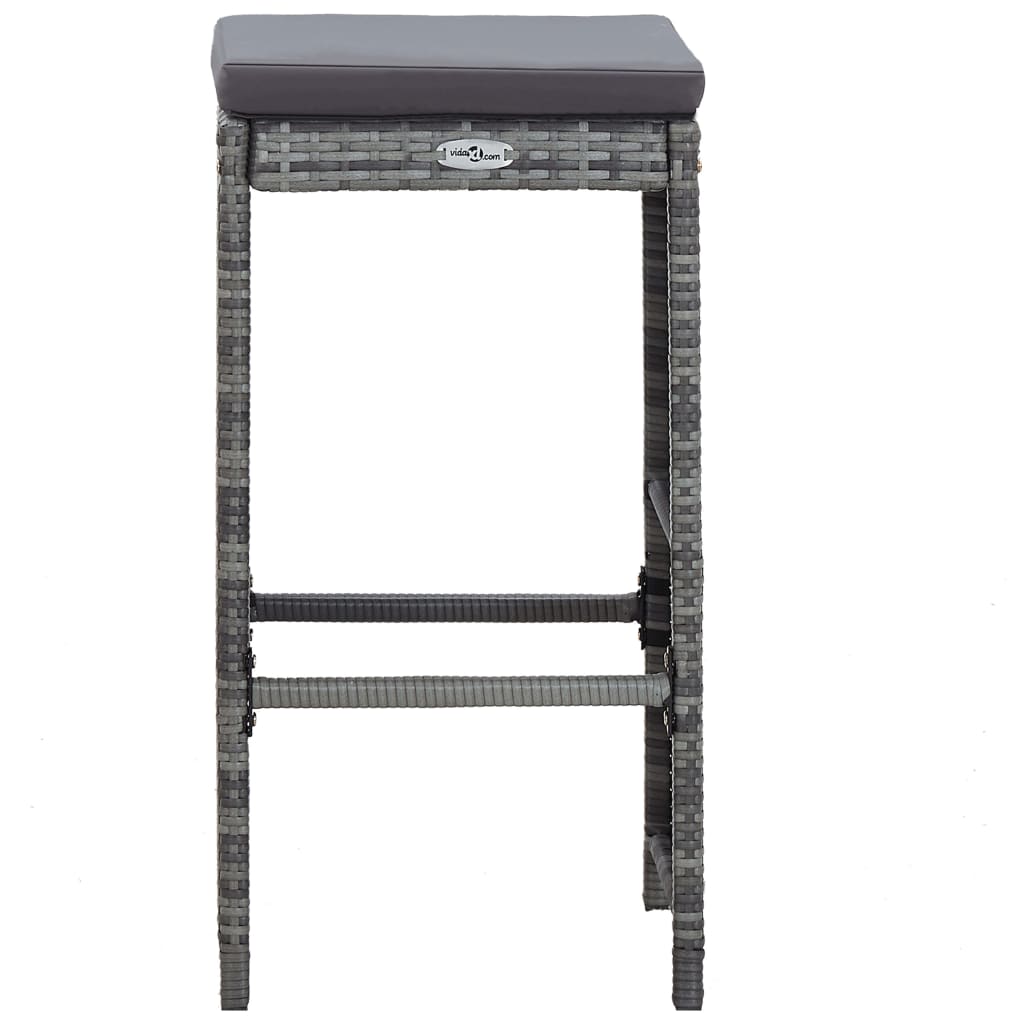 7 Piece Patio Bar Set with Cushions Poly Rattan Gray