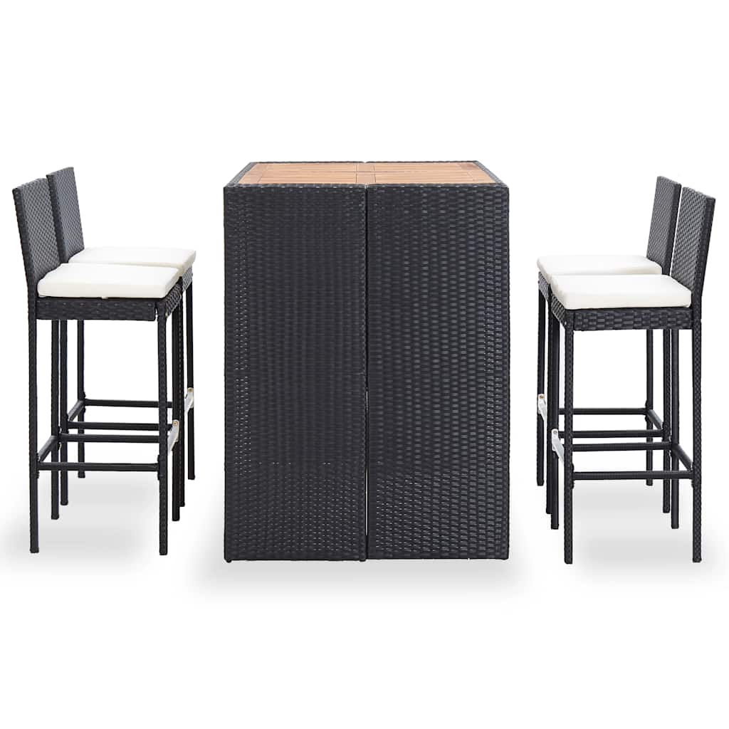 5 Piece Patio Bar Set Poly Rattan and Acacia Wood Black