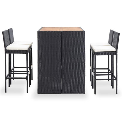 5 Piece Patio Bar Set Poly Rattan and Acacia Wood Black