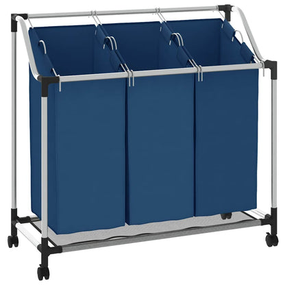 Laundry Sorter with 3 Bags Blue Steel