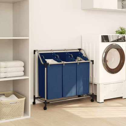 Laundry Sorter with 3 Bags Blue Steel