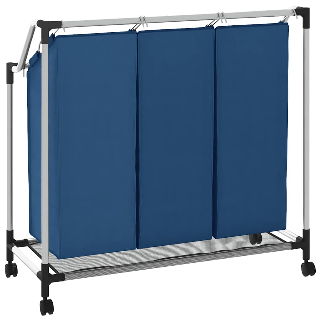 Laundry Sorter with 3 Bags Blue Steel