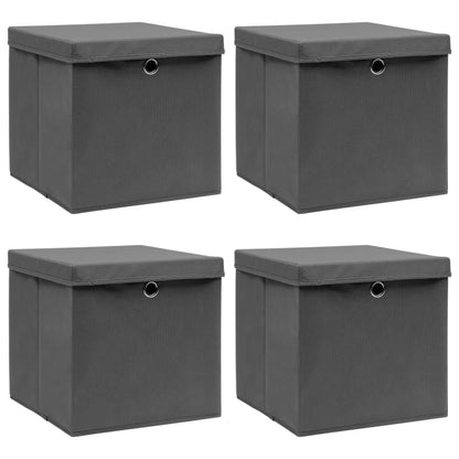Storage Boxes with Lids 4 pcs Gray 12.6"x12.6"x12.6" Fabric