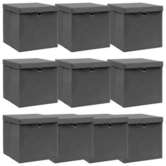 Storage Box | Set of 10 | Grey | Non-woven fabric (100% polyester)