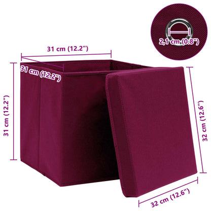 Storage Boxes with Lids 4 pcs Dark Red 32x32x32 cm Fabric