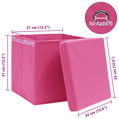 Storage Boxes with Lids 4 pcs Pink 32x32x32 cm Fabric