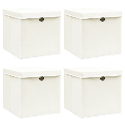 Storage Boxes with Lids 4 pcs White 32x32x32 cm Fabric