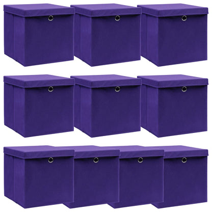 Storage Boxes with Lids 10 pcs Purple 32x32x32 cm Fabric