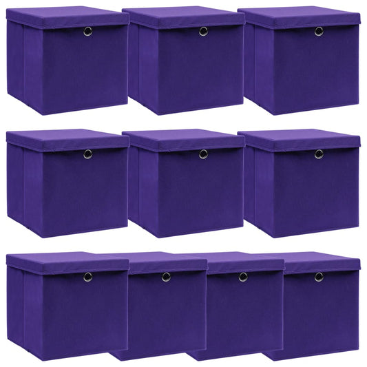 Storage Box |  Set of 10 | Purple | Non-woven fabric (100% polyester)