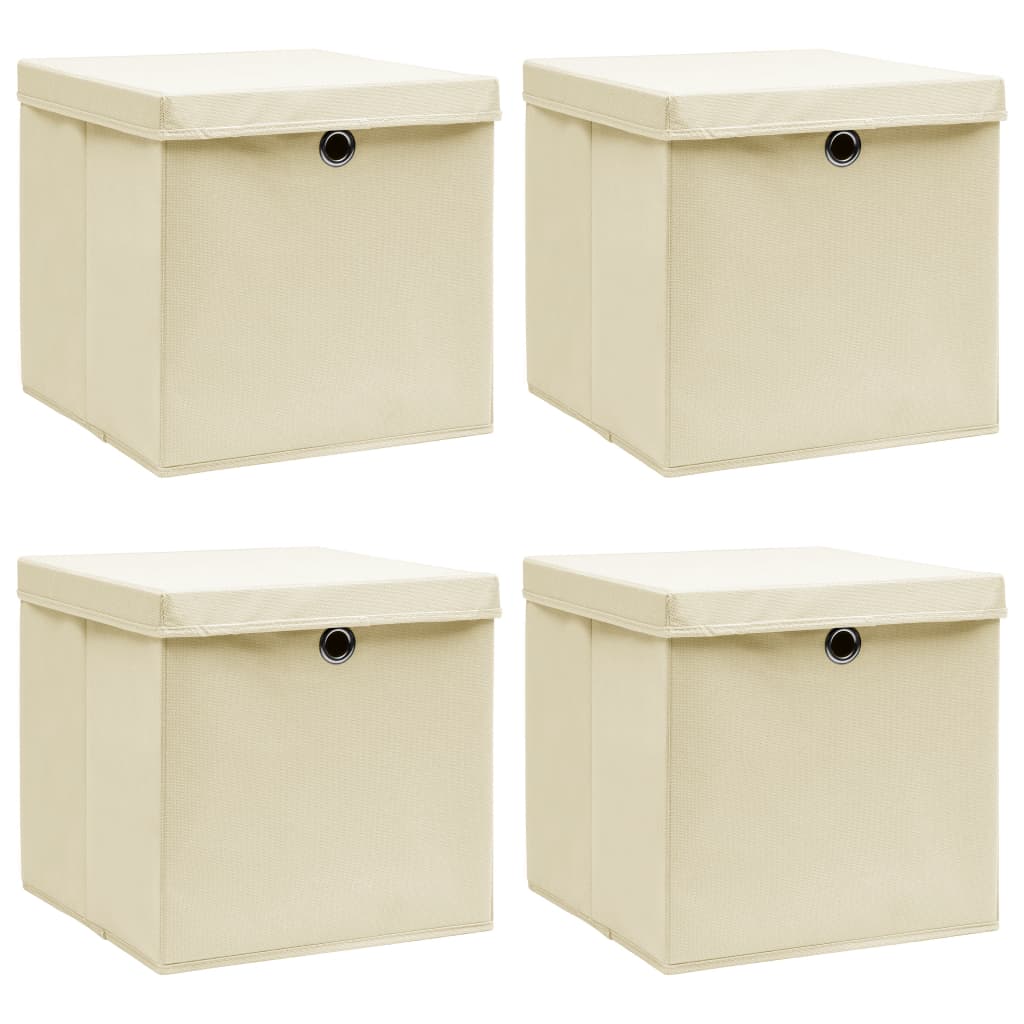 Storage Boxes with Lid 4 pcs Cream 12.6"x12.6"x12.6" Fabric