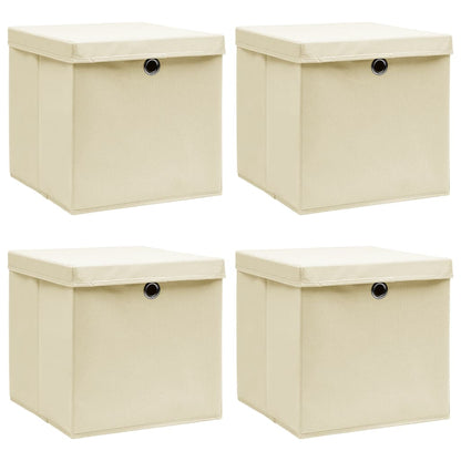 Storage Boxes with Lid 4 pcs Cream 12.6"x12.6"x12.6" Fabric