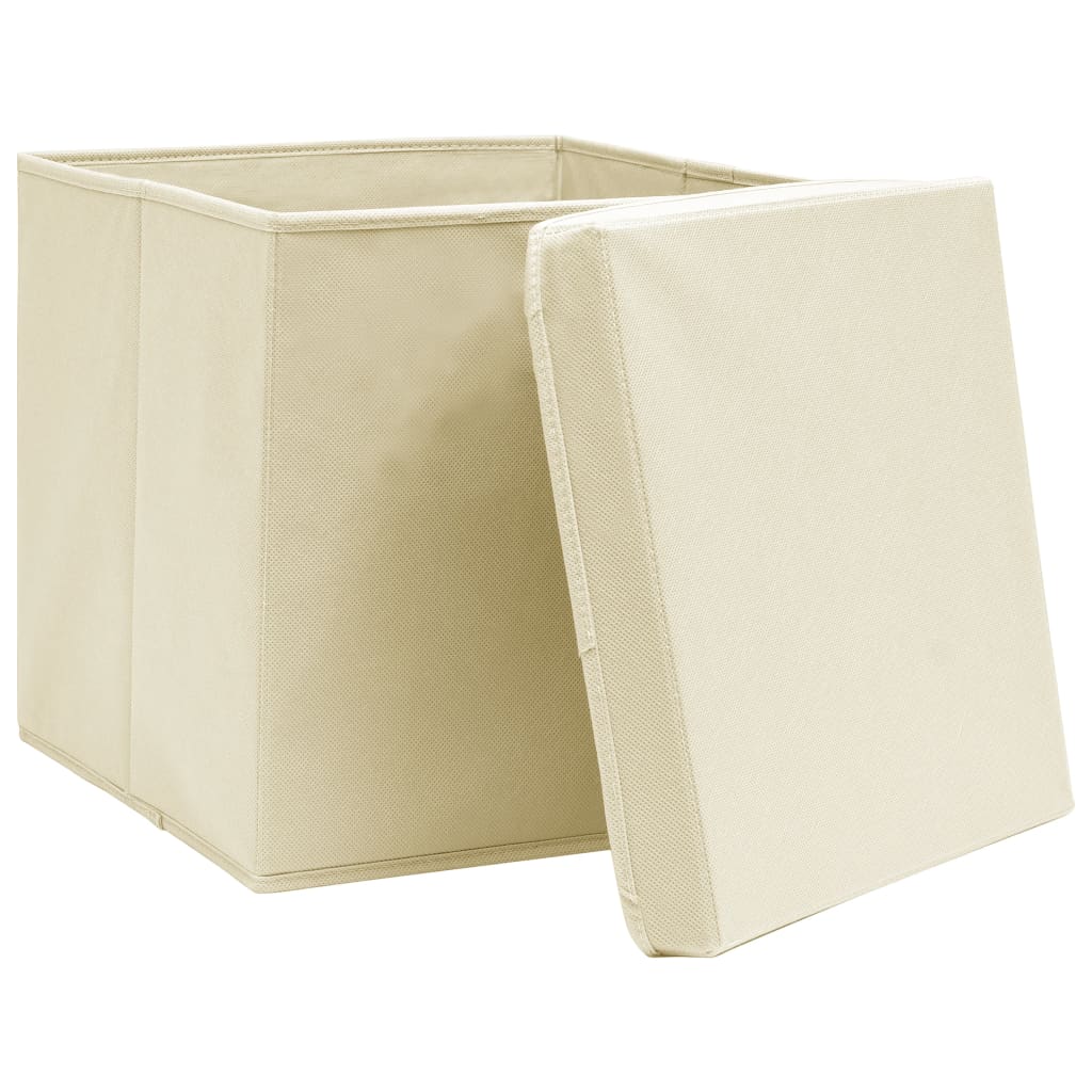 Storage Boxes with Lid 4 pcs Cream 12.6"x12.6"x12.6" Fabric