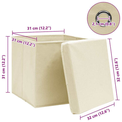 Storage Boxes with Lid 10 pcs Cream 32x32x32 cm Fabric
