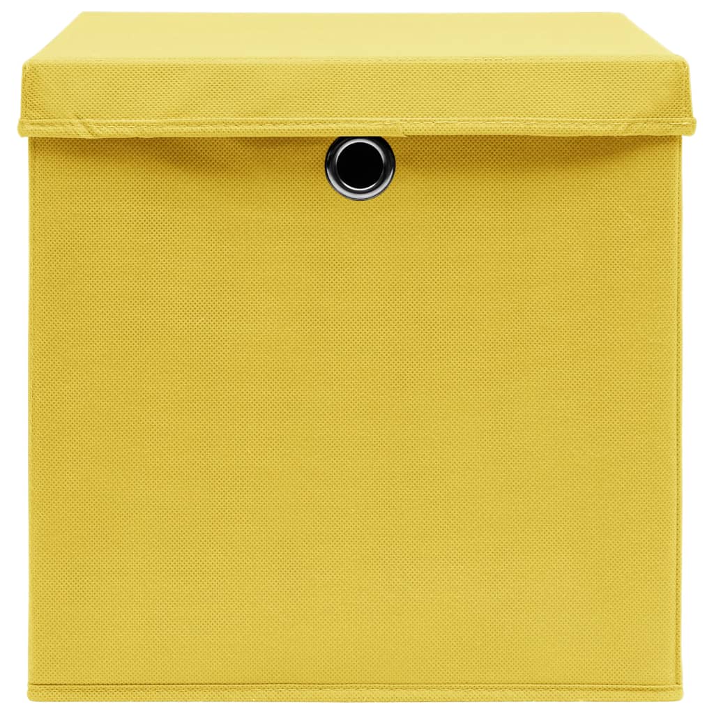 Storage Boxes with Lids 4 pcs Yellow 32x32x32 cm Fabric