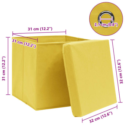Storage Boxes with Lids 4 pcs Yellow 32x32x32 cm Fabric