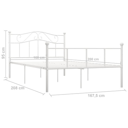 Bed Frame | White | Metal | 160x200 cm | Durable | Rectangular