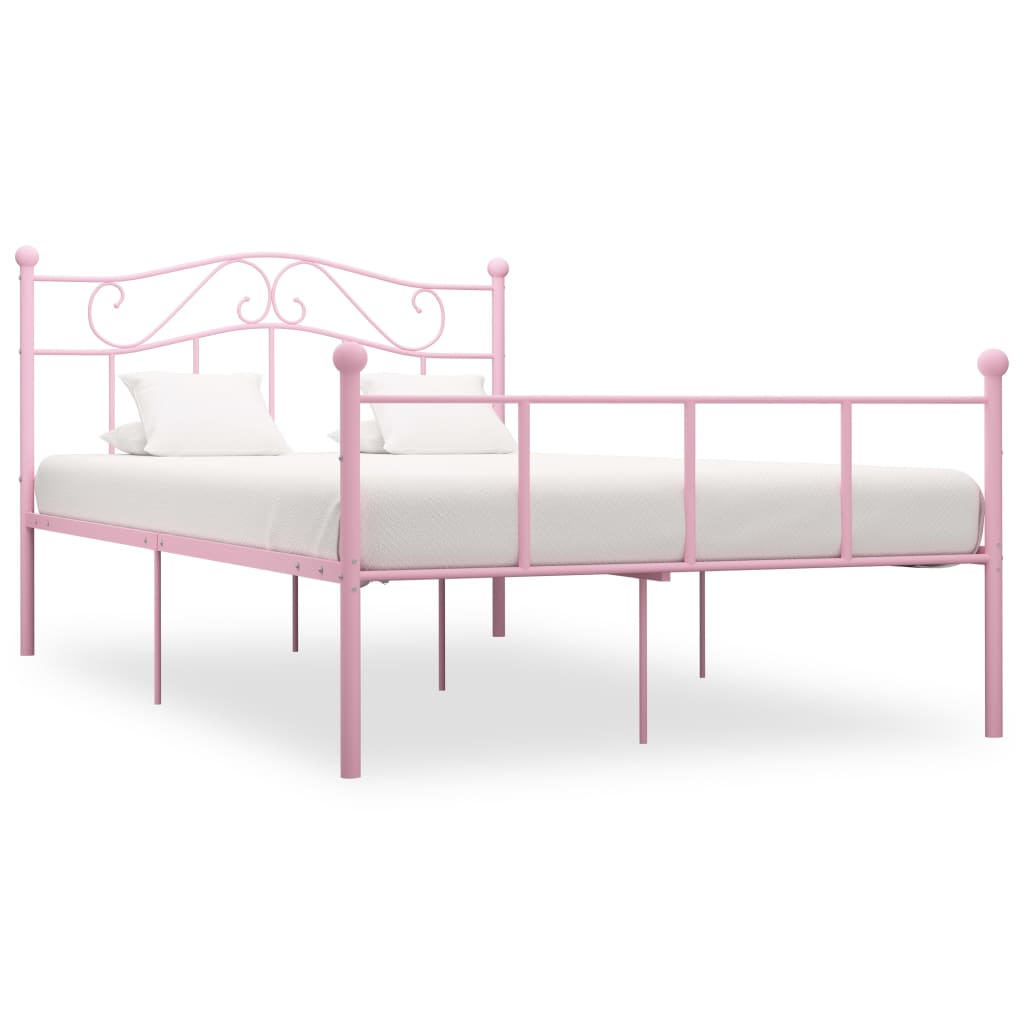 Bed Frame | Pink | Metal | Double | Sturdy | Rectangular | Traditional