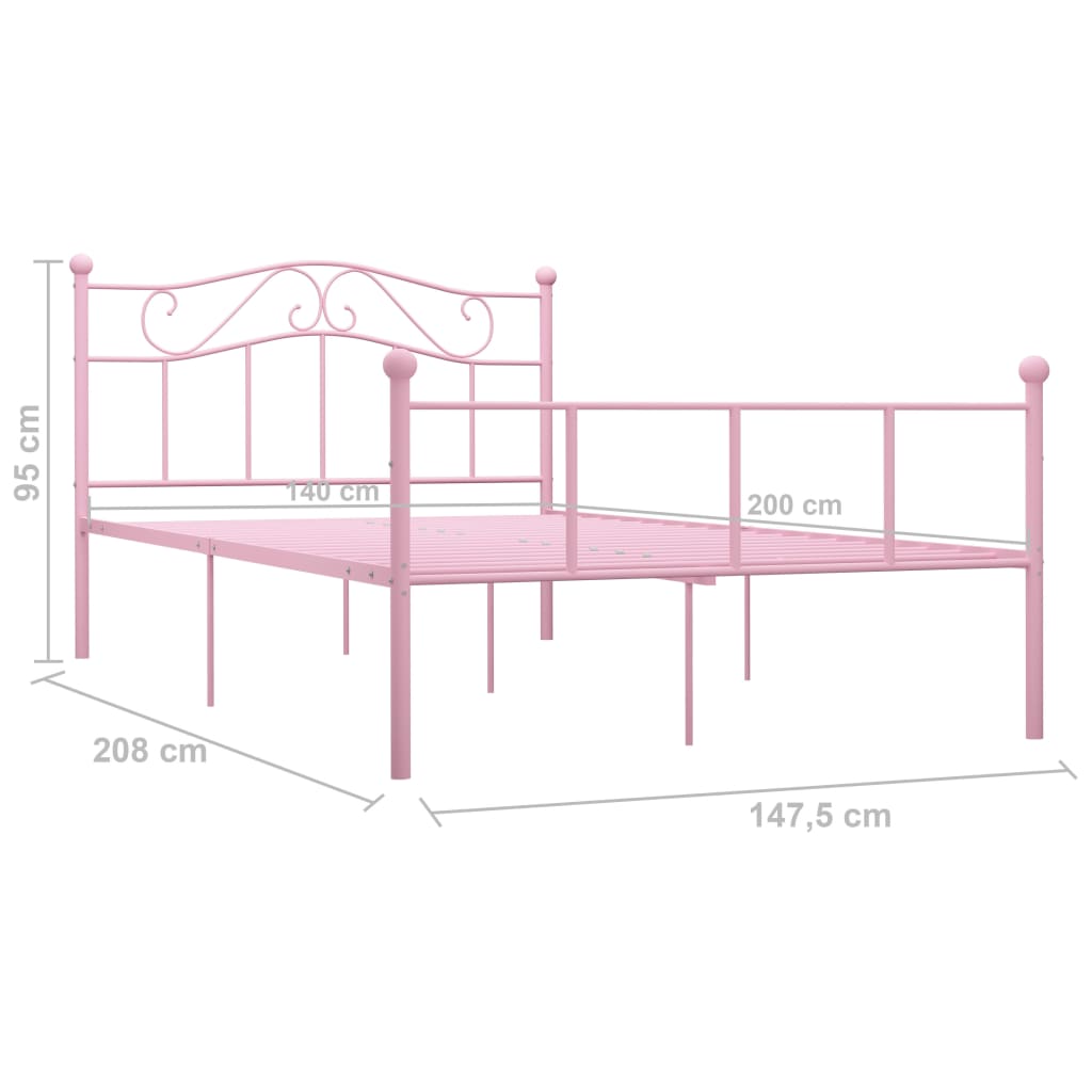 Bed Frame | Pink | Metal | Double | Sturdy | Rectangular | Traditional