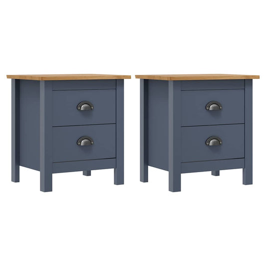 Bedside Cabinet | Set of 2 | Grey and Honey Brown | Solid Pine Wood