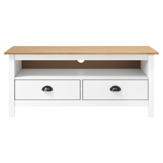 TV Cabinet | White and Honey Brown | Solid Pine Wood | Compact