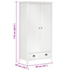 2-Door Wardrobe Hill White 89x50x170 cm Solid Pine Wood