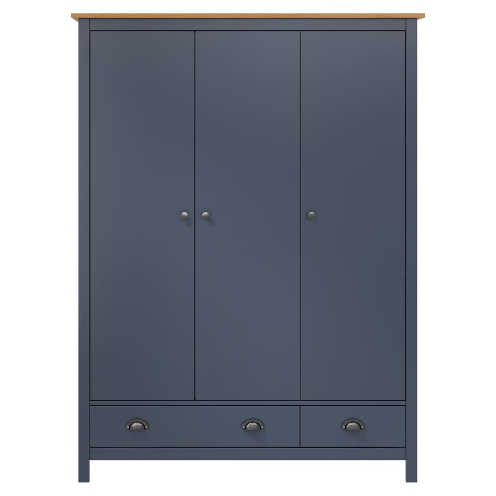 3-Door Wardrobe Hill Grey 127x50x170 cm Solid Pine Wood