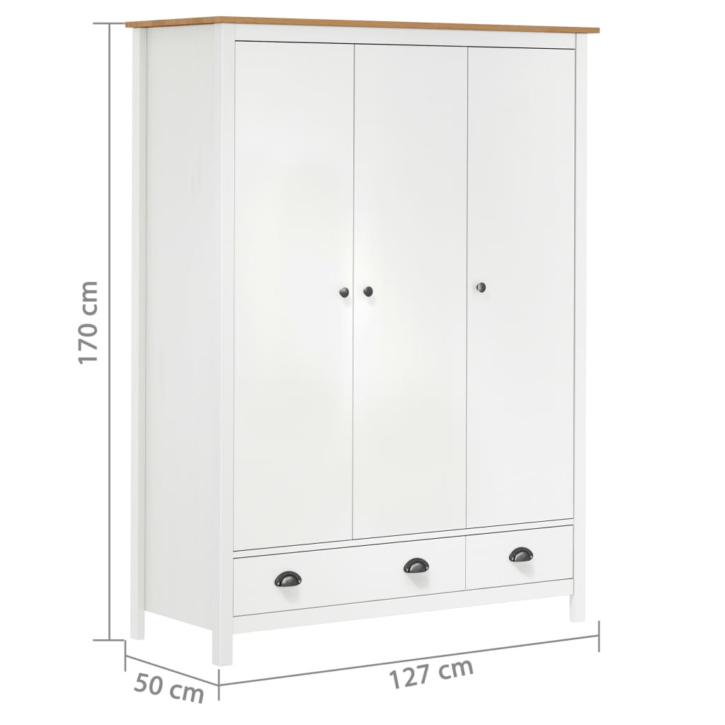 3-Door Wardrobe Hill White 127x50x170 cm Solid Pine Wood