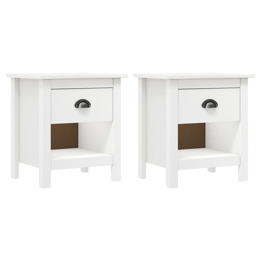 Bedside Cabinet | Set of 2 | White | Solid pine wood | Compact