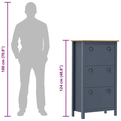 Shoe Cabinet | Grey and honey brown | Solid pine wood | Medium