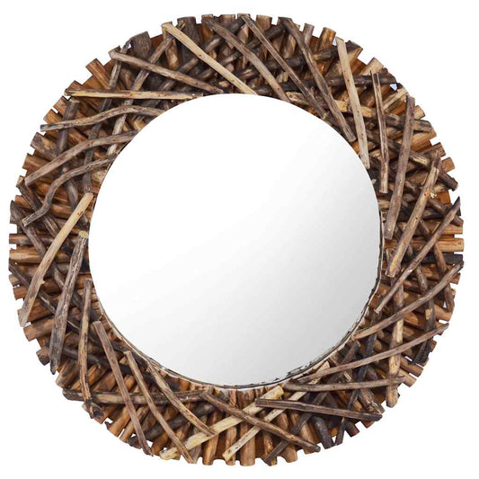 Mirror | Natural Teak | Solid teak wood and glass | 60 cm diameter