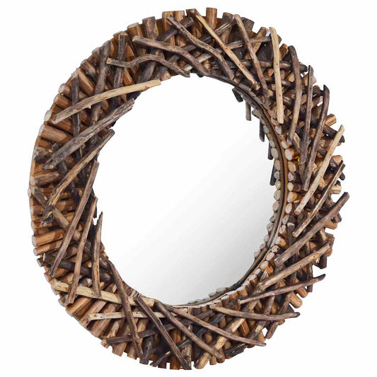 Mirror | Natural Teak | Solid teak wood and glass | 60 cm diameter