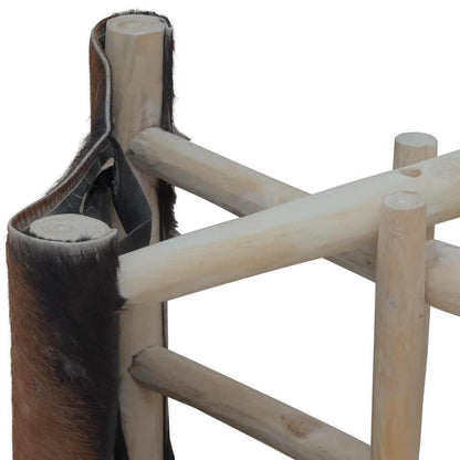 Folding Stool Goatskin Leather and Solid Teak Wood