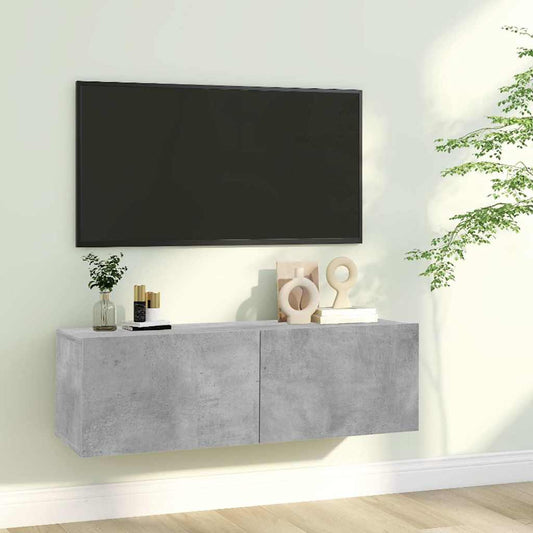 TV Cabinet | Concrete grey | Engineered wood | Compact | Drop-Down