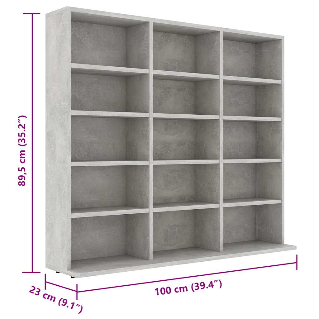 801791 vidaXL CD Cabinet Concrete Grey 100x23x89,5 cm Engineered Wood