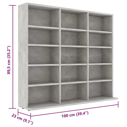 801791 vidaXL CD Cabinet Concrete Grey 100x23x89,5 cm Engineered Wood