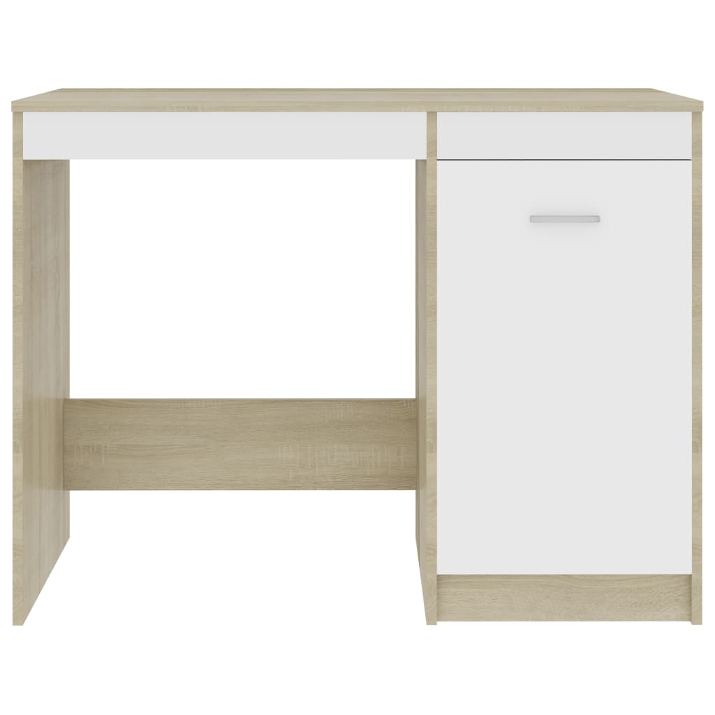 Desk White and Sonoma Oak 39.4"x19.7"x29.9" Engineered Wood