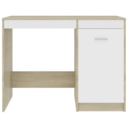 Desk White and Sonoma Oak 39.4"x19.7"x29.9" Engineered Wood