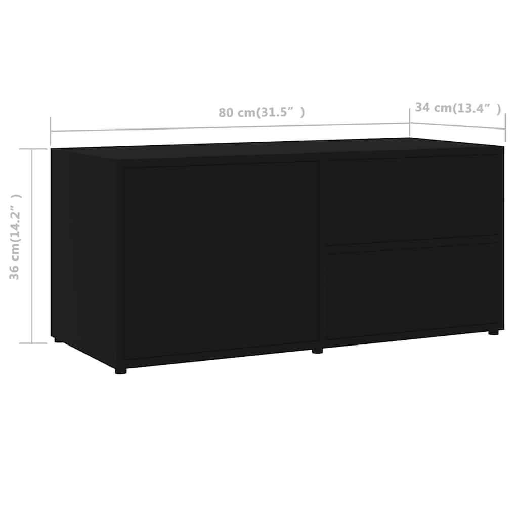TV Cabinet | Black | Engineered wood | 80 x 34 x 36 cm | Doors