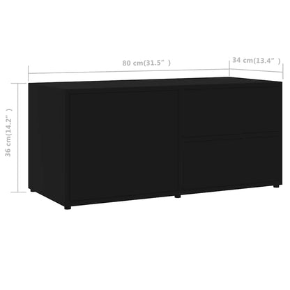 TV Cabinet | Black | Engineered wood | 80 x 34 x 36 cm | Doors