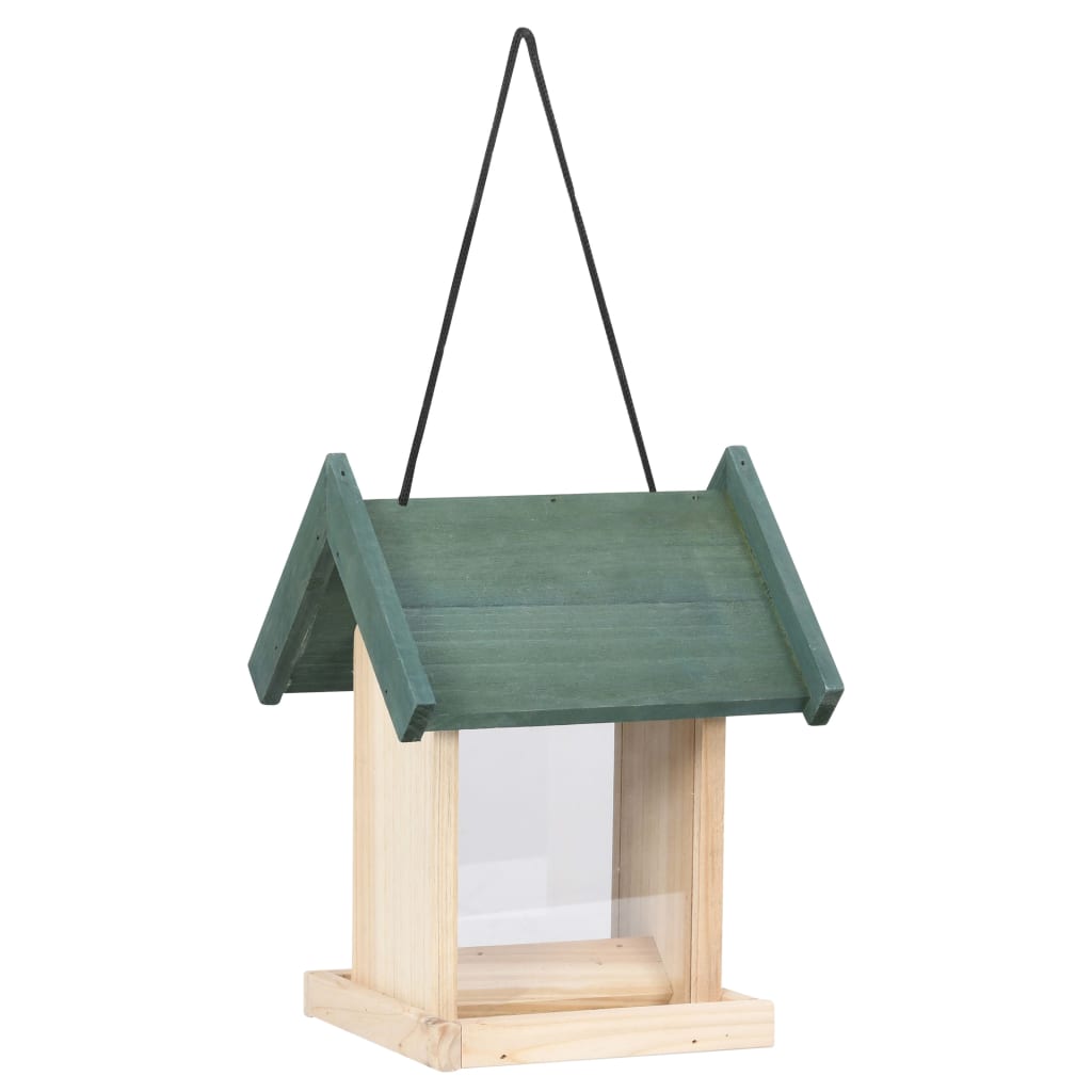Bird Feeder Green, Natural Wood Firwood, PVC Medium Portable